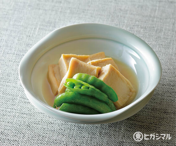 スナップえんどうと揚げ高野豆腐の煮物